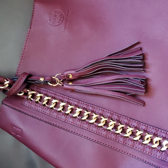 ANDREW MARC NEW YORK PURSE TOTE Bag Set BURGUNDY GOLD BRAIDED CHAIN Faux Leather - Picture 10 of 16